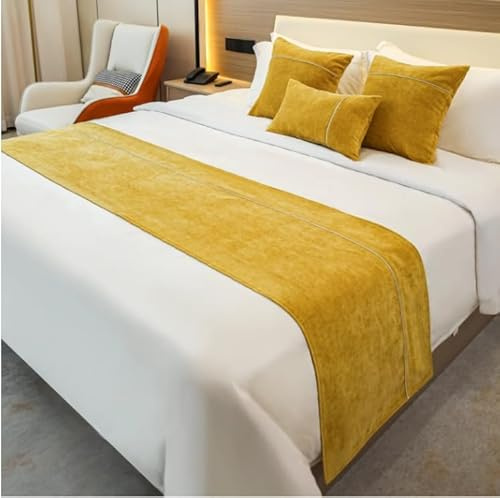 Corridore Del Letto Di Chenille E Cuscini Abbinati, Asciugamano Da Letto Di Hotel E Per Le Pensioni, Coperto Di Letto Semplice, Sciarpa A Letto Morbido-Yellow||180X50cm for 1.2m Bed