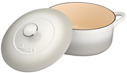 Denby - Natural Canvas White Cast Iron Casserole Dish - Dutch Oven, Oven Safe Pot, Enamelled - 24cm, 4.05L Capacity - Round