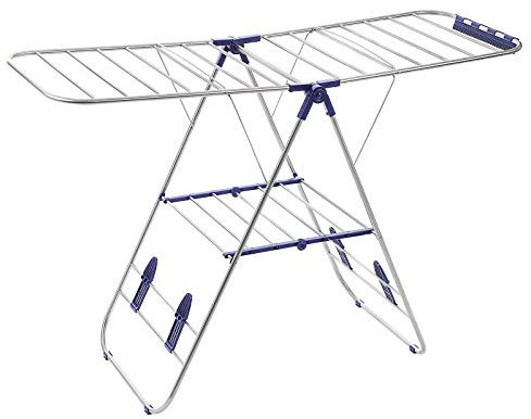 SONGMICS Séchoir à Linge, Étendoir à Bras Wings sur Pieds, Pliable, Réglable, pour Intérieur et Extérieur, Sèche-Linge, Porte-vêtements, Tubes en Acier Inoxydable, Argent LLR502 147 x 128 x 56 cm