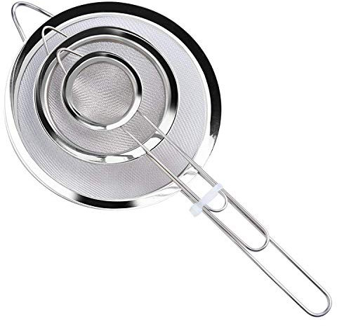 Wellehomi Fine Wire Mesh Kitchen Sieve Set 7,12,18cm with Rim - Upgraded Verison Stainless Steel Food Strainer & Sieve, Ideal for Straining Quinoa Juice Tea Jams Flour Sugar
