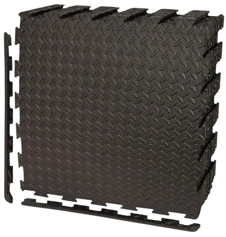 Black Interlocking Non Slip Floor Matting suitable for Gym Garage Workshop Office Home Playroom Outdoor/Indoor Soft Foam Flooring Mats Tiles 60x60cm (16 Mats)