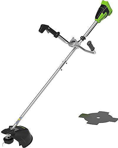 Greenworks GD40BCB Batteridriven Röjsåg / Grästrimmer med Borstlös Motor, Sele, Cykelhandtag, 40 cm Skärbredd, 2 mm Trimmertråd eller 25 cm Blad UTAN 40V Batteri och Laddare, 3 Års Garanti