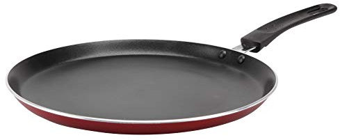 Crealys 519968 Crépière Aluminium pressé CERISE Ø 28 cm - Revêtement anti-adhésif - Coloris Rouge métallisé - Poêle à crêpes tous feux dont induction