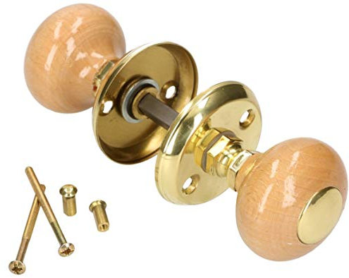KOTARBAU® Rotatable Wooden Handle Brown Brass Door Fitting Door Handle Ball Knob Rosette Square Pin Round Furniture Handle Gold