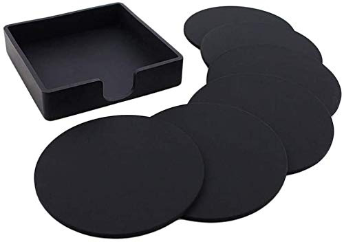 FülleMore 6er Set 9.8cm Rund Glasuntersetzer mit Halter Hitzebeständige Silikon Untersetzer Getränkeuntersetzer rutschfest Gläser Untersetzer (Schwarz)