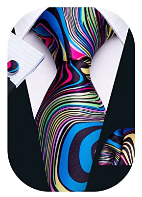 Barry.Wang Classic Mens Ties Silk Necktie Pocket Square Cufflinks Set Woven Designer Wedding Business