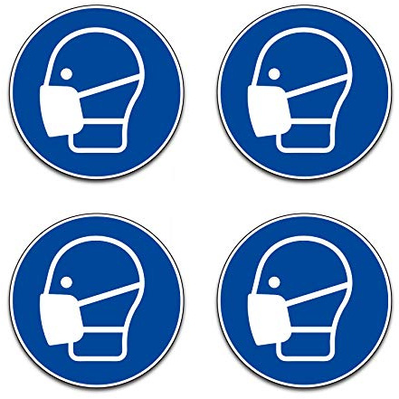 Maskenpflicht Aufkleber Sticker Zutritt nur mit Maske Markierung Hinweis Hinweisschild für Handel Einzelhandel Behörden Folie selbstklebend R112 (4er Set Maskenpflicht blau)
