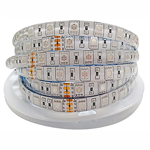 Tesfish 24V RGB LED Streifen Licht, 5M Strip Lichtband 5050 IP65 Wasserdicht 300 LEDs Farbwechsel Band Leiste Lichtleiste für Schlafzimmer, Küche Dekoration