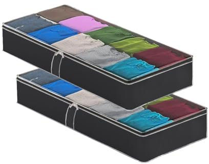 Maishijie 2 Pack Oxford Fabric Underbed Storage Bags, Clothes Storage Bag with clear window, 41.3”x 17.7”x5.9”, 71L Foldable Storage Organizer for Comforter Bedding Clothes Blanket Duvet