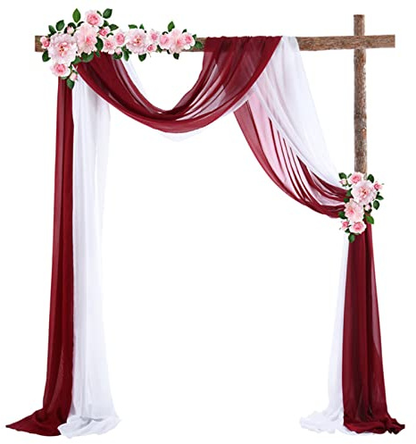 ZOYIEP Cortina transversal, arco de boda, decoración de manos libres, para boda, salón, ventana, decoración (blanco + rojo vino, 70 x 550 cm)