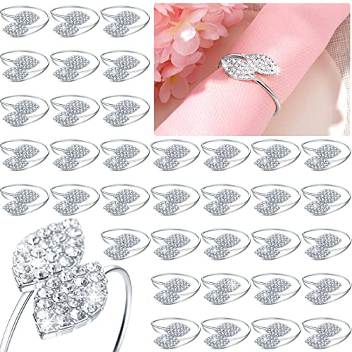 Hotop 100 Pcs Silver Rhinestone Napkin Rings Set – Elegant Crystal Table Decor for Christmas, Wedding, Party, Holiday Dinner & Banquet Decorations