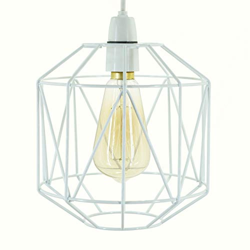 GMUK Home & Garden Products | Retro Vintage Industrial Easy Fit Wire Basket Cage Pendant Light Shade | Pendant Lights, Home Décor & Improvement Essential | 195mm Shade Diameter – White