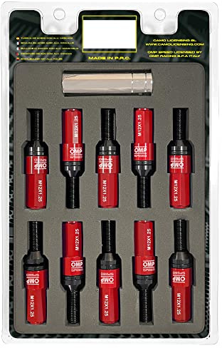 OMP SPEED Set 20 schwarze Radschrauben mit M12X1,25 metrisch 17-19 lang Gewinde 28mm mit rotem Aluminiumschutz 7075 + DIN 12,9