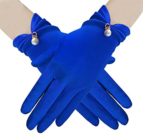 Gionforsy Guantes de encaje floral para novia, elegantes guantes de encaje cortos, guantes de encaje de muñeca para boda, ópera, cena (A-Beige), Azul / Patchwork, Talla única
