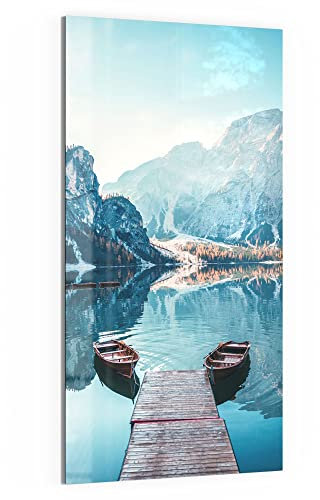 DEQORI Glas-Magnettafel | 50x100 cm groß | Motiv Blick auf Lago di Braies | Memo-Board aus Glas | Magnetboard inkl. Magnete, Stift & Tuch für Küche & Büro | Tafel magnetisch & beschreibbar