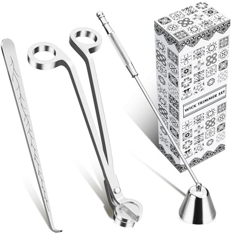 calary Candle Wick Trimmer, Candle Snuffer and Wick Dipper & Candle Accessory Set, 3 in 1 Candle Care Kit for Candle Lover (Silvery)