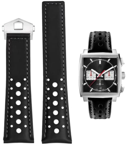 FOUUA Uhrenarmband 22mm Kompatibel mit TAG Heuer Monaco Leder Echtleder-Uhrenarmband mit Blauen Schwarz Armband Uhrenarmband Ersetzen Kompatibel mit TAG Heuer Carrera Aquarace Serie