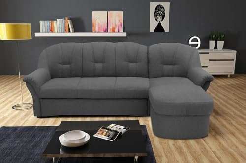 DOMO. collection Ecksofa Puno, kleines Sofa in L-Form mit Longchair, Couch, Polstermöbel, Eckcouch, 233 x 142 x 84 cm (BxTxH), grau | Longchair rechts mit runden Armlehnen, modernes Ecksofa in L-Form mit gemütlichem Sitzkomfort, 233 x 142 x 84 cm (BxTxH)
