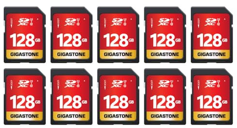 GIGASTONE Tarjeta SD de 128GB, Paquete de 10, UHS-I U1 Clase 10, SDXC para Video Full HD, Compatible con cámaras Digitales Canon, Tarjeta SD de tamaño Completo, con 10 Estuches Mini.