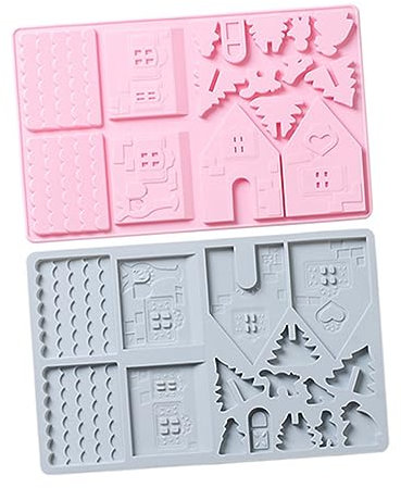 HOMSFOU 2pcs Cake Baking Tools Gingerbread Cookies Clay Mold Hand Mold Christmas Chocolate Molds Gingerbread House Silicone Candy Making Form Christmas House Baking Mode Silicone DIY