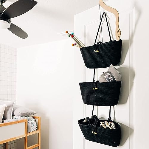 IGTOPS Hängeorganizer Tür/Wand, Hängend Aufbewahrungskorb, Baumwolle Geflochten Wandkorb mit Schnallen Schloss, Hängekorb Badbadkorb Organizer, Hängeregal Kleiderschrank Hängeaufbewahrung