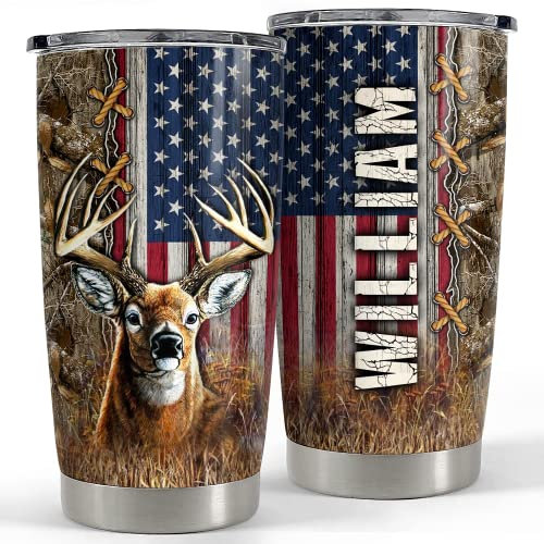 Gobelet De Café 590ml Mug Isotherme Avec Paille Et Couvercle Thermos Pour Noël Ami Collègue Gobelet De Cerf Personnalisé Avec Nom Personnalisé, Dessin Du Drapeau Américain