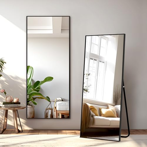 NicBex Full Length Mirror with Stand, 56x19 Aluminum Alloy Frame Floor Mirror, Black, Shatter-Proof Glass - Free Standing, Leaning Against Wall or Wall-Mounted, for Bedroom Living Room Dressing Room