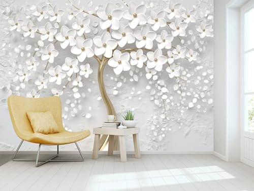 Naturempress Papel Pintado Pared 3D Papel Tapiz 400X280（Ancho X Altura） Flor Blanca Fotomurales 3D Tv Fondo Pared Dormitorio Murales Papel Tapiz Moderno