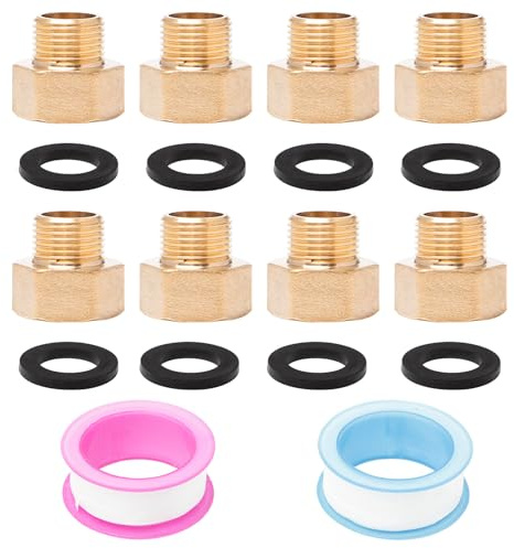 Neikafan 8 Pcs 1/2 inch BSP Female to 3/8 Inch BSP Male Brass Reducer Adapter Connector 3/8'' Male to 1/2'' Female bsp for Water, Gas, Pipe Connecting Conversion with Sealing Rings