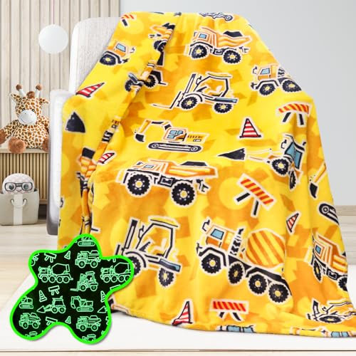 UOFON Construction Truck Excavator for Boys, Glow in The Dark Blanket, Cozy Fleece Throw for Bed, Sofa, Couch, Home Decor Bedroom Living Room Decor, Birthday Gifts for Kids, Teenagers, 60x80