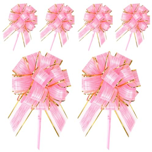 RIVIEVAL 6 Stück Zugschleifen, 6,3 Zoll Schleifen zum Verpacken von Geschenken. Rosa Schleifen zum Verpacken von Geschenken. Große Schleifen zum Verpacken von Geschenken. Hochzeitsband (Rosa)