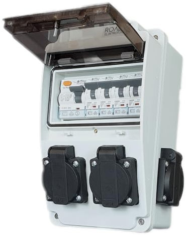 RoadEu - UK Power Distribution Box - 4x 13A UK Sockets with 40A RCD and 13A 'C' MCBs, Waterproof IP54- Wall Power Distributor - Designed for UK Market and Includes 13Amp MCB