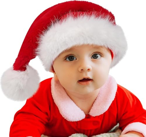 Baby Weihnachtsmütze für Kleinkind 0-6 Monate, Extra Dicken Nikolausmütze Baby, Luxus Kunstpelz für Weihnachten Neues Jahr festliche Weihnachtsmann Mütze Urlaub Partei Kopfbedeckungen Zubehör, Rote