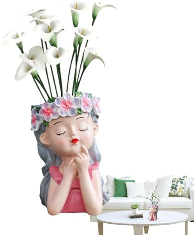 Tanxemery Pot de fleurs, pour fille pensante, visage, succulentes, pot de fleurs pour le visage - Pot de fleurs pensant pour fille avec statue de visage amusante, fée en résine pour balcon