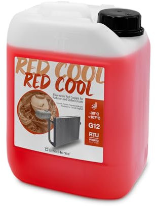 Errecom Red Cool, Liquide de Radiateur Rouge Fluorescent -30°C, antigel G12 avec paquet d'inhibiteurs à base organique OAT, Prêt à l'emploi, 5 Litres