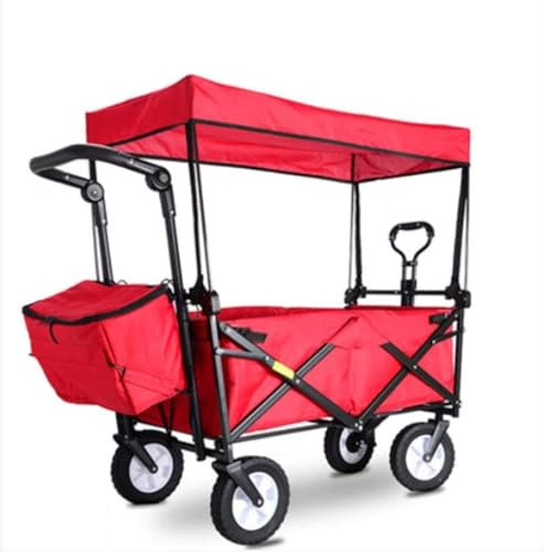 DZYHFCO Foldable Garden Trolley Cart Pull Wagon with Removable Canopy Ice Bag Large Capacity BBQ Outdoor Four-Beach Fishing Shopping Camp Trolley