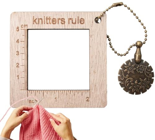 Righello per ferri da maglia,Calibro 'ago per maglia - Righello in legno, misuratore, misuratore, calzino, righello con ciondolo taglierina per filati, per studenti, artisti, designer, architetti, ing