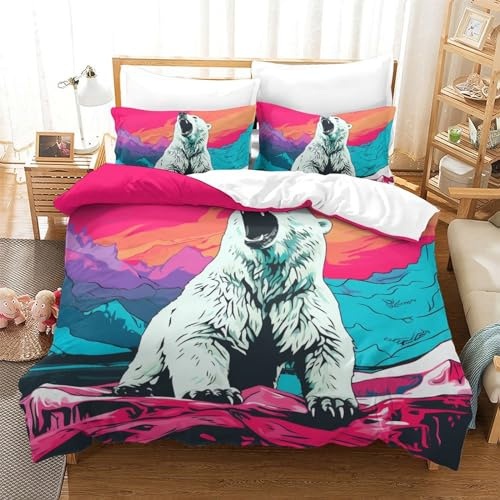 Lorolivier Polar Bear Set Di Biancheria Da Letto Stampato in 3D Con Federa, Fodera Per Piumino Da Con Chiusura A Cerniera, Microfibra Morbida Adatto A Bambini Adulti Double（200x200cm）