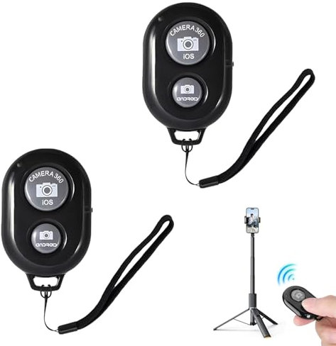 Pack de 2 Télécommande Bluetooth Selfie sans Fil, Déclencheur Appareil Photo Idéal pour Photos et Vidéos, Compatible avec iOS et Android Smartphones,Portée de 10 mètres, 2 Dragonnes Incluses