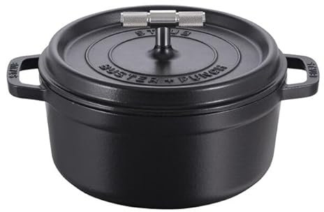 STAUB Perforatrice ronde en fonte Cocotte, noir, 24 cm, bouton argenté