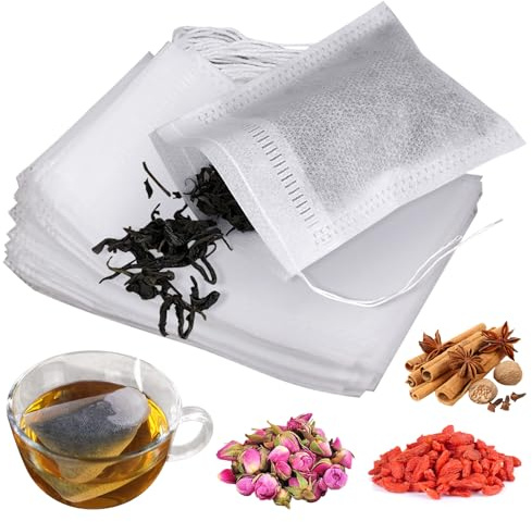 Einweg-Teefilterbeutel für losen Tee, mit Kordelzug, natürliche, leere Teebeutel für losen Tee und Kaffee, 25 x 30 cm, 100 Stück