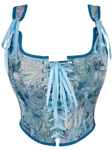 Kelvry Women's Renaissance Floral Corset Top Lace-up Vintage Medieval Overbust Bustier Cottagecore Vest Corsets Plus Size