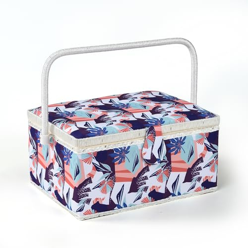 NOTIONSLAND Paniers à couture pour la maison, grande boîte à couture pour le rangement et l'organisation, panier à couture avec accessoires, cadeau pour Noël, Thanksgiving, fête des mères (géométrique