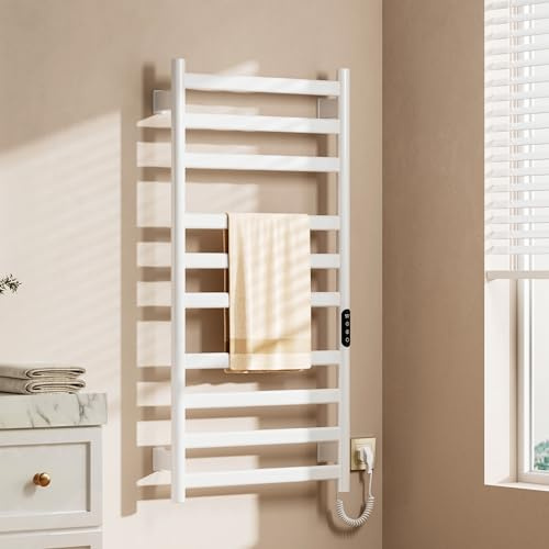 OihPaw Scaldasalviette Elettrico,Bianco Montato a Parete termoarredo da Bagno,Le Dimensioni Sono:1000×500mm,con Touch Screen,Timer e Temperatura Regolabile scalda Asciugamani Elettrico