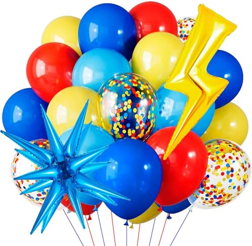 Bunte Luftballons, Geburtstag, 27 Stück, Luftballons Helium Party, voller Energie, rot, blau, gelb, Latexballons, Stern-Licht, Folienballon für Partydekorationen