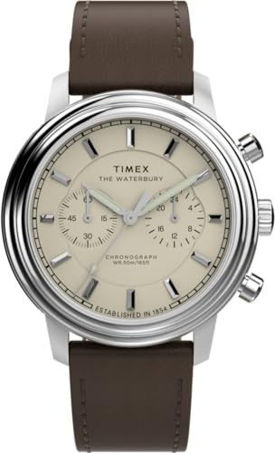 Timex Waterbury Metropolitan Tw2Y23500 Kronografklocka, Herr, 41 Mm, Brunt Läderarmband, Krämfärgad Urtavla, Boett I Rostfritt Stål
