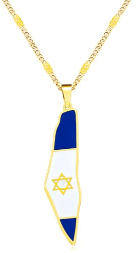 Oneress Gold Plated Israel Pendant Necklace, Star of David Religious Jewelry, Jewish Spiritual Necklace for Men and Women, Holy Land Symbolic Gift, Hebrew Culture Jewelry Y5139-Gold