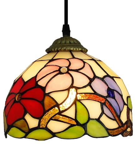 Chao Zan Tiffany-Style Pendant Light, Floral Stained Glass Lampshade, Vintage Hanging Ceiling Lamp,E27 Chandelier Lights (Figure: C)