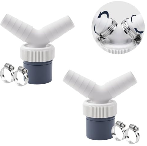 2 Stück Waschmaschine Abfluss Adapter, Abfluss Waschmaschine Doppelanschluss, Rohr Ø40 mm und Eingang Ø18-23 mm, mit 2 Schlauchschellen, für Waschmaschine Geschirrspüler Trockner
