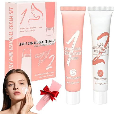 2x Enthaarungscreme Gesicht, Sanfte Haarentfernung Creme ＆ Aloe Vera Feuchtigkeitsgel, Gesichtshaarentfernungs Creme Haarentfernung Gesichts Damen, Beruhigende Enthaarungscreme Für Gesicht und KöRper